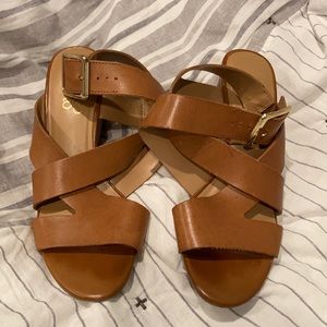 Ankle strap tan wedge sandals